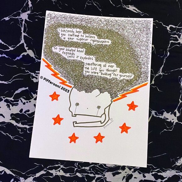 Original EGO BLOAT stars crazy cute skull poetry poster drawing - Picture 1 of 1